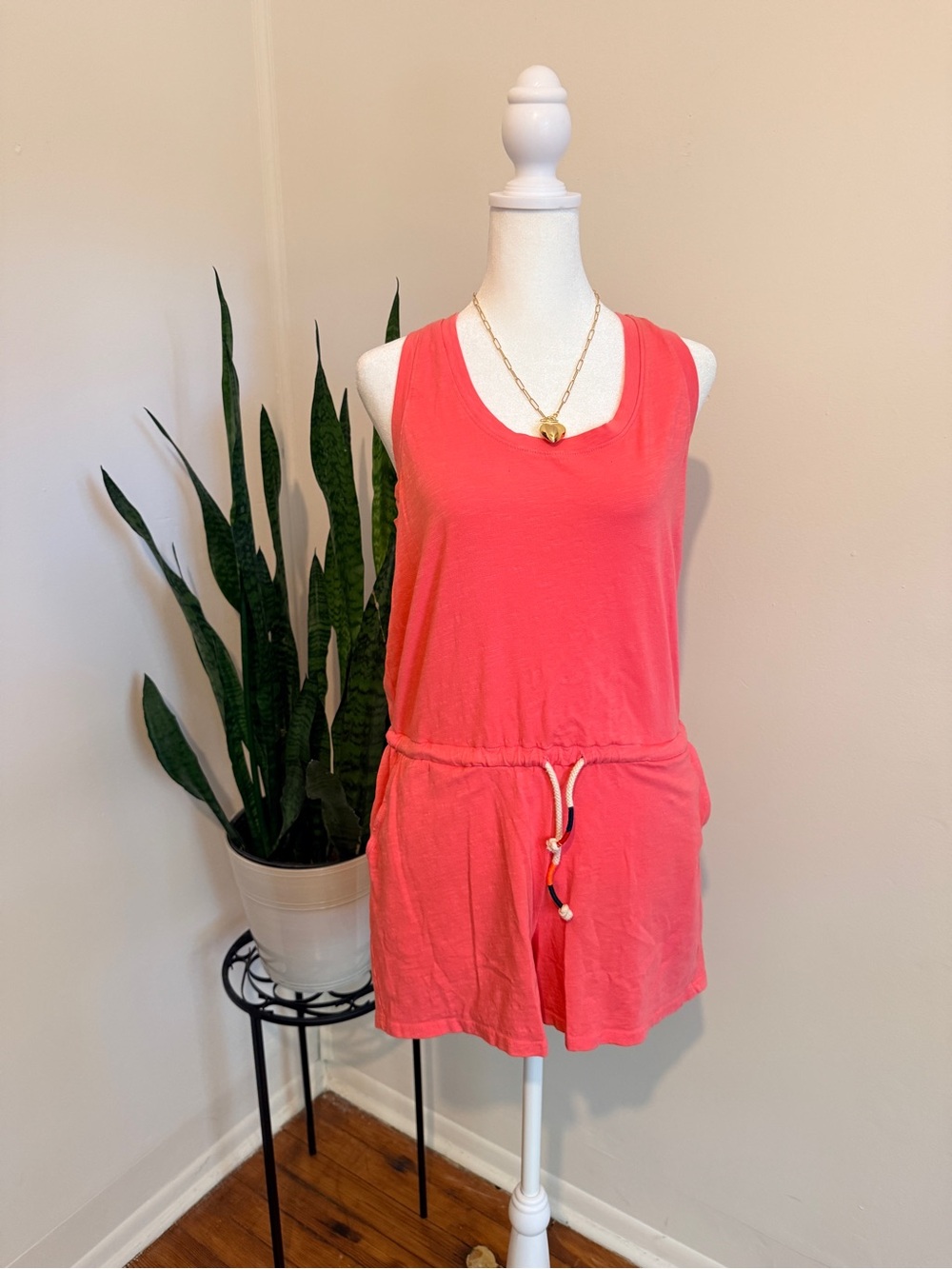 Sundry | Coral Sleeveless Racerback Romper